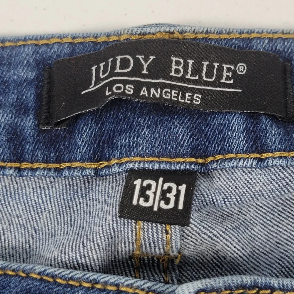 Judy Blue Skinny Fit Distressed Plaid Patch Jeans Medium Wash 13/31 Distressed - Picture 7 of 10